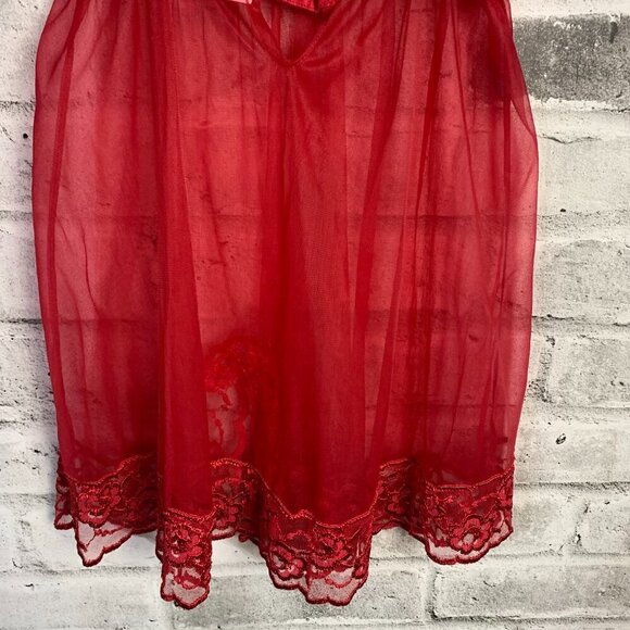 Fredricks of Hollywood Red Sheer Mesh Lace Babydoll Camisole Slip Lingerie - Picture 9 of 16